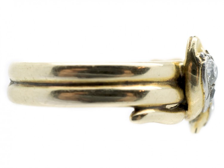 Edwardian 18ct Gold, Platinum & Diamond Double Snake Ring