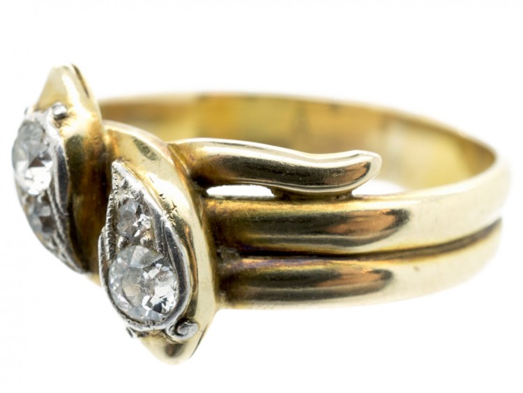 Edwardian 18ct Gold, Platinum & Diamond Double Snake Ring