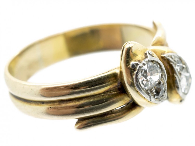Edwardian 18ct Gold, Platinum & Diamond Double Snake Ring