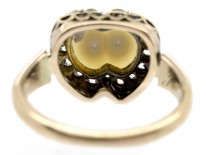 Victorian 18ct Gold Heart Shaped Ring Set with Diamonds & Natural Double Heart Shaped Pearl