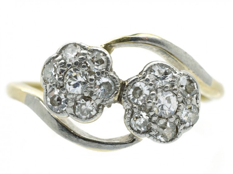 Edwardian Diamond Double Cluster 18ct Gold & Platinum Ring