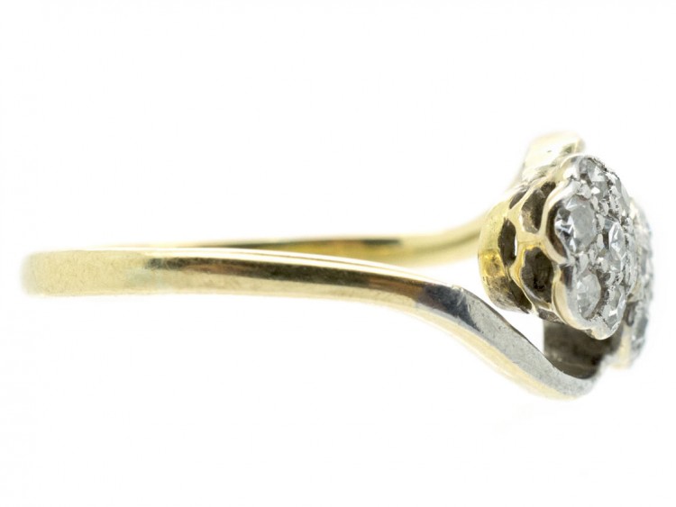 Edwardian Diamond Double Cluster 18ct Gold & Platinum Ring