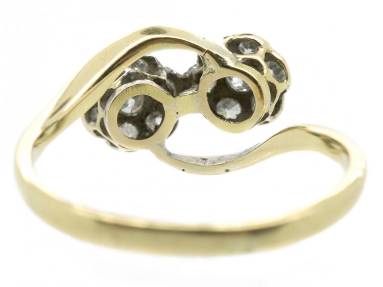 Edwardian Diamond Double Cluster 18ct Gold & Platinum Ring