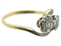 Edwardian Diamond Double Cluster 18ct Gold & Platinum Ring