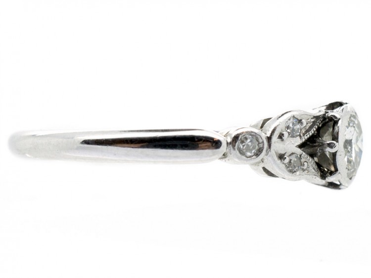 Solitaire Diamond Ring With Leaf Shoulders