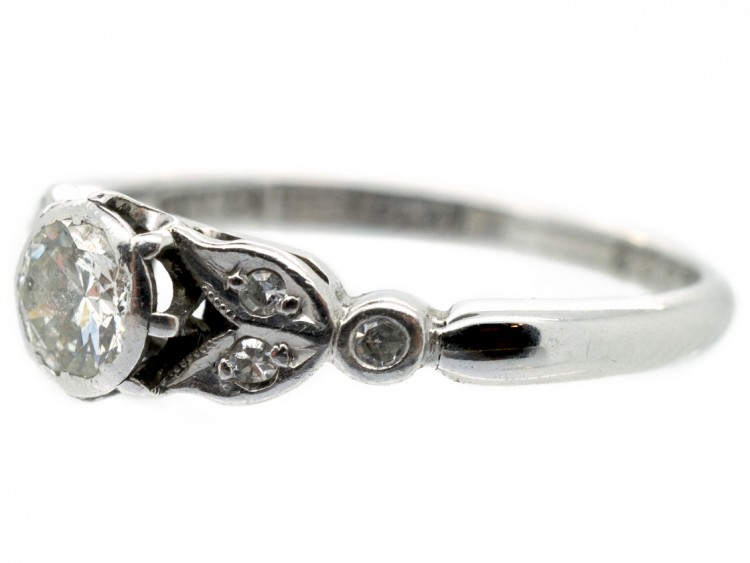 Solitaire Diamond Ring With Leaf Shoulders