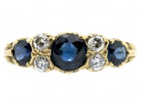 Edwardian 18ct Gold Three Stone Sapphire & Diamond Ring