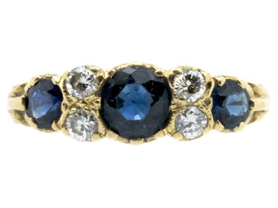 Edwardian 18ct Gold Three Stone Sapphire & Diamond Ring