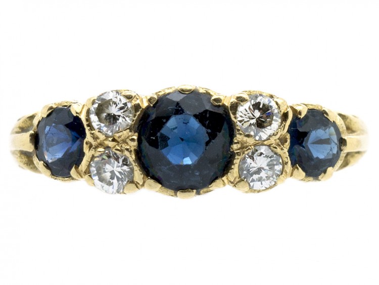 Edwardian 18ct Gold Three Stone Sapphire & Diamond Ring