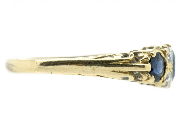 Edwardian 18ct Gold Three Stone Sapphire & Diamond Ring