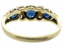 Edwardian 18ct Gold Three Stone Sapphire & Diamond Ring