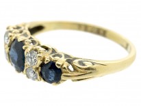 Edwardian 18ct Gold Three Stone Sapphire & Diamond Ring