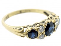 Edwardian 18ct Gold Three Stone Sapphire & Diamond Ring