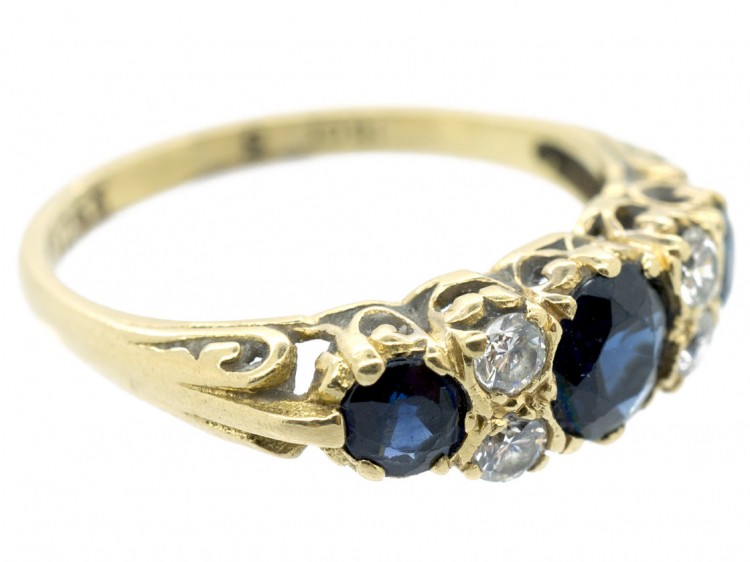 Edwardian 18ct Gold Three Stone Sapphire & Diamond Ring