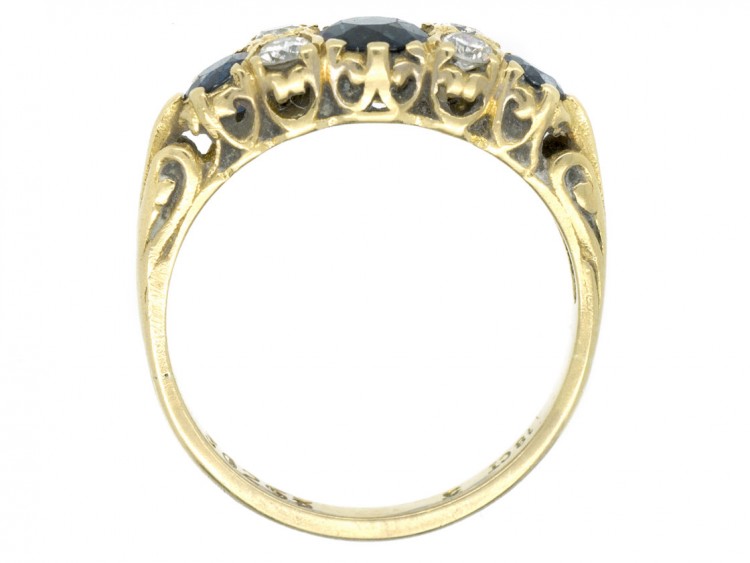 Edwardian 18ct Gold Three Stone Sapphire & Diamond Ring