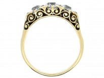 Victorian 18ct Gold Three Stone Diamond Carved Half Hoop Ring
