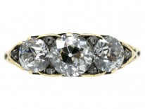 Victorian 18ct Gold Three Stone Diamond Carved Half Hoop Ring