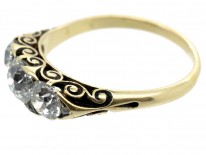 Victorian 18ct Gold Three Stone Diamond Carved Half Hoop Ring