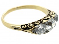 Victorian 18ct Gold Three Stone Diamond Carved Half Hoop Ring