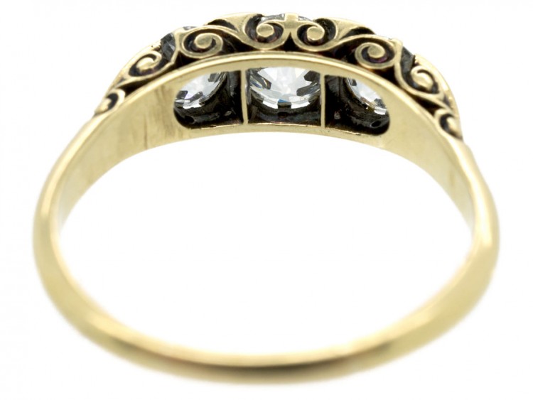Victorian 18ct Gold Three Stone Diamond Carved Half Hoop Ring
