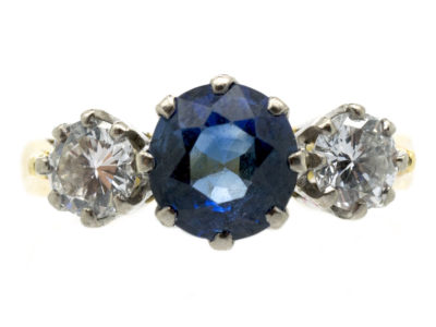 Natural Ceylon Sapphire & Diamond Three Stone Ring
