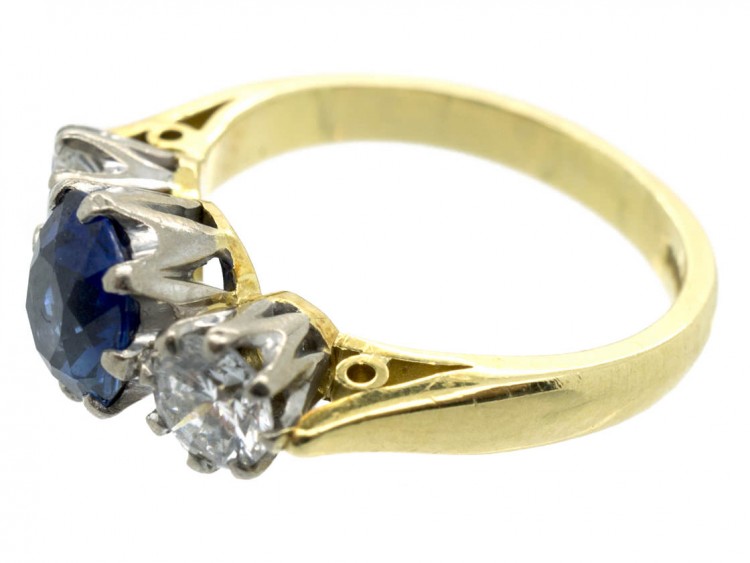 Natural Ceylon Sapphire & Diamond Three Stone Ring