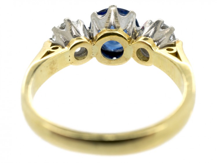 Natural Ceylon Sapphire & Diamond Three Stone Ring