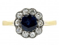 Edwardian 18ct Gold Sapphire & Diamond Cluster Ring