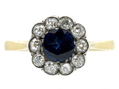 Edwardian 18ct Gold Sapphire & Diamond Cluster Ring