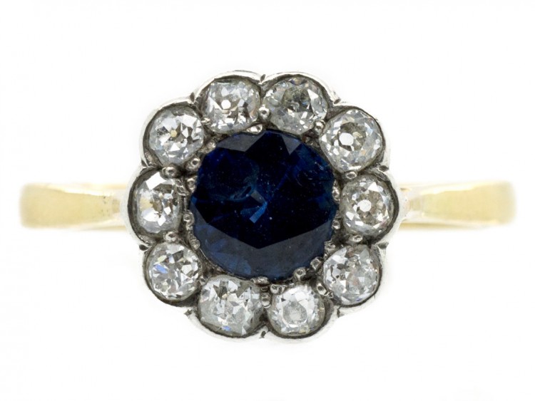Edwardian 18ct Gold Sapphire & Diamond Cluster Ring