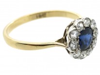 Edwardian 18ct Gold Sapphire & Diamond Cluster Ring