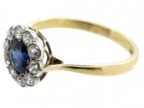 Edwardian 18ct Gold Sapphire & Diamond Cluster Ring