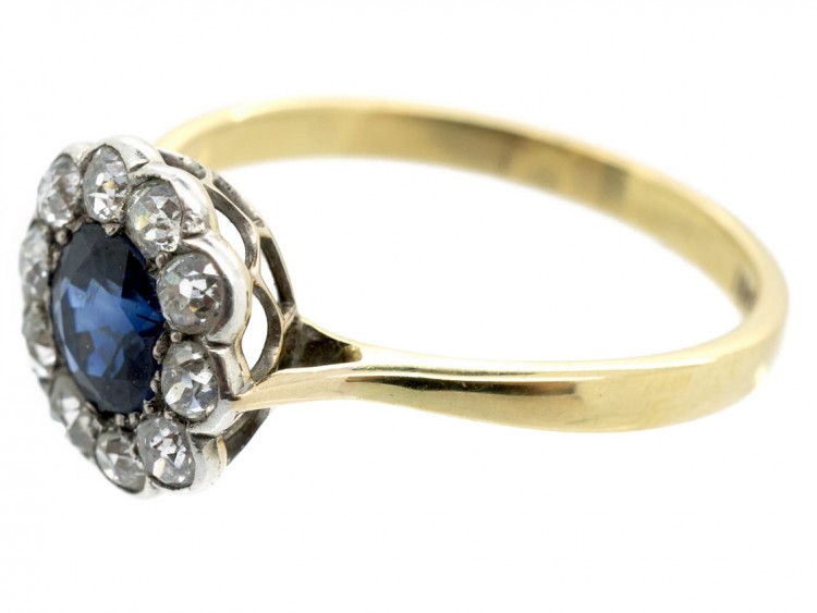 Edwardian 18ct Gold Sapphire & Diamond Cluster Ring