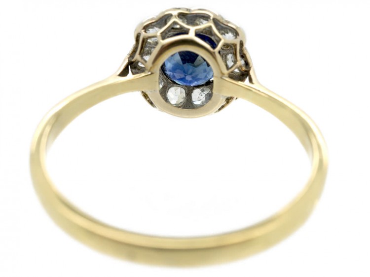 Edwardian 18ct Gold Sapphire & Diamond Cluster Ring