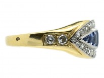 18ct Gold French Art Deco Sapphire & Diamond Boat Shaped Ring