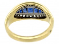 18ct Gold French Art Deco Sapphire & Diamond Boat Shaped Ring