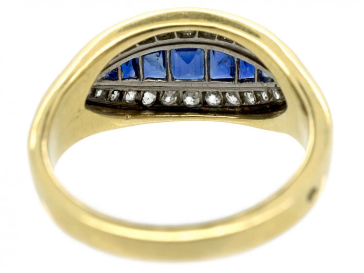 18ct Gold French Art Deco Sapphire & Diamond Boat Shaped Ring