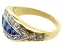 18ct Gold French Art Deco Sapphire & Diamond Boat Shaped Ring