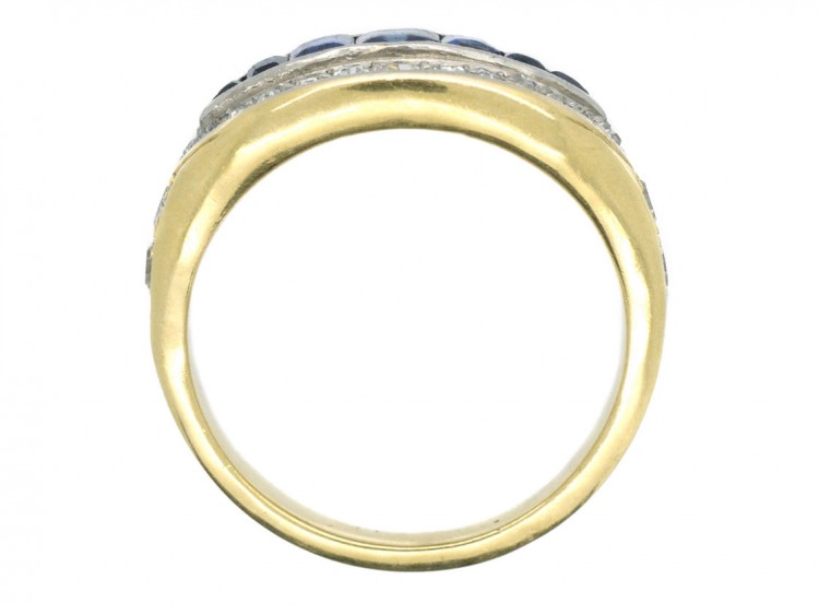 18ct Gold French Art Deco Sapphire & Diamond Boat Shaped Ring