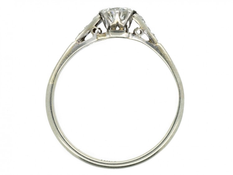 18ct White Gold & Platinum Diamond Solitaire Ring with Diamond Shoulders