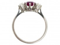 Art Deco Ruby & Diamond Three Stone Platinum Ring