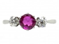 Art Deco Ruby & Diamond Three Stone Platinum Ring