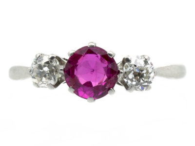 Art Deco Ruby & Diamond Three Stone Platinum Ring