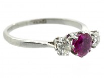 Art Deco Ruby & Diamond Three Stone Platinum Ring