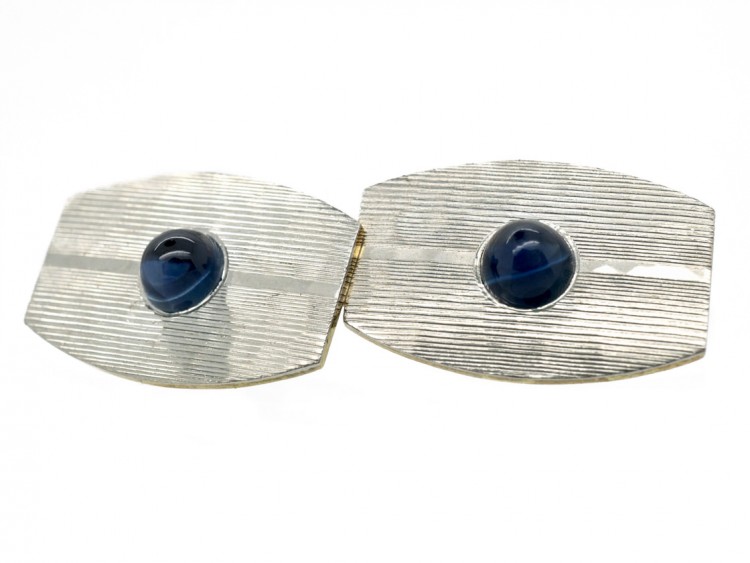 Art Deco 18ct Gold & Platinum Cabochon Sapphire Cufflinks