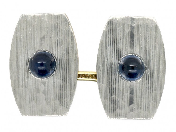 Art Deco 18ct Gold & Platinum Cabochon Sapphire Cufflinks