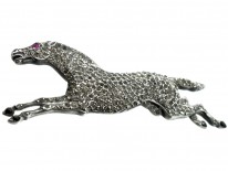 French Silver, Enamel & Paste Brooch of a Galloping Horse