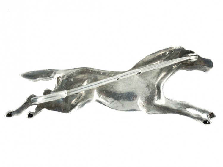 French Silver, Enamel & Paste Brooch of a Galloping Horse