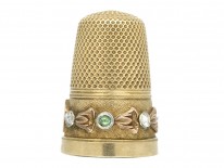 Victorian 15ct Three Colour Gold Thimble set with Emeralds & Rose Diamonds