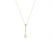 15ct Gold Art Deco Aquamarine & Natural Pearl Pendant on Chain